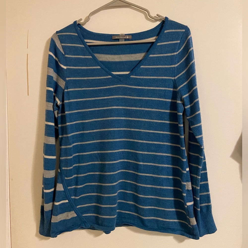 Smartwool Blue Stripe Merino Wool V Neck Sweater women’s small